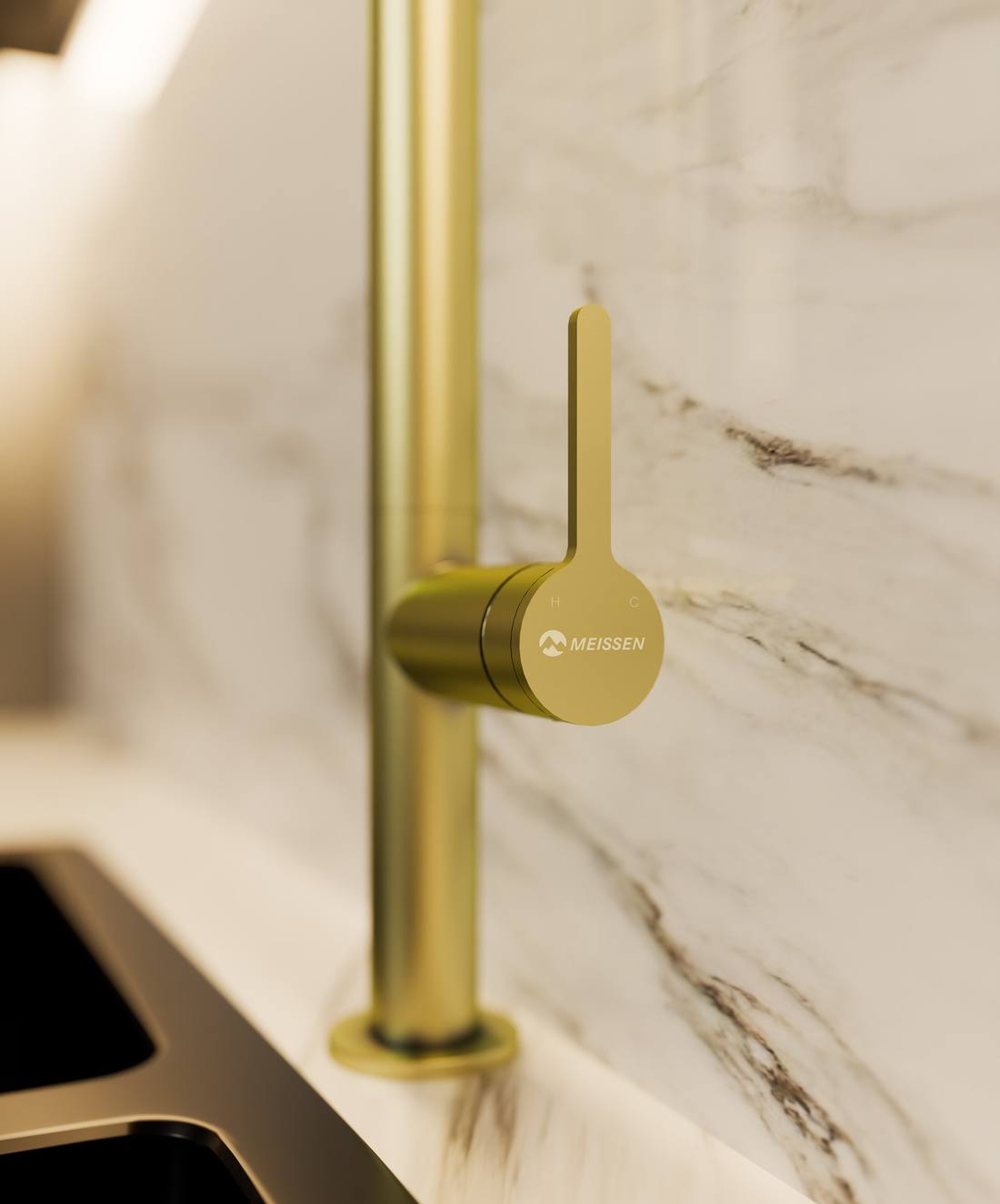 Meissen Aurum Core Designer Kitchen Sink Mixer in Satin Brass