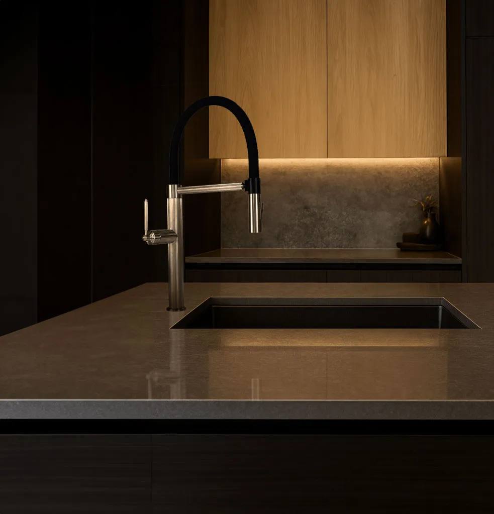 Sophisticated kitchen design featuring high-end Meissen accessories.