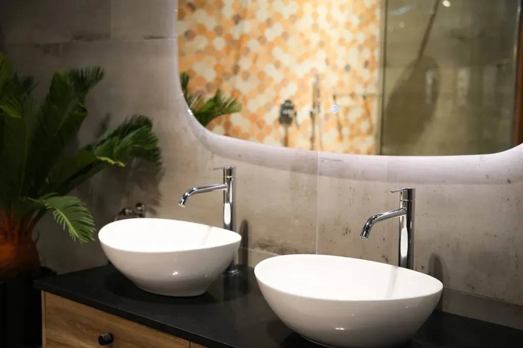 Sculptural Attivo by Meissen tapware for modern bathroom interior design.